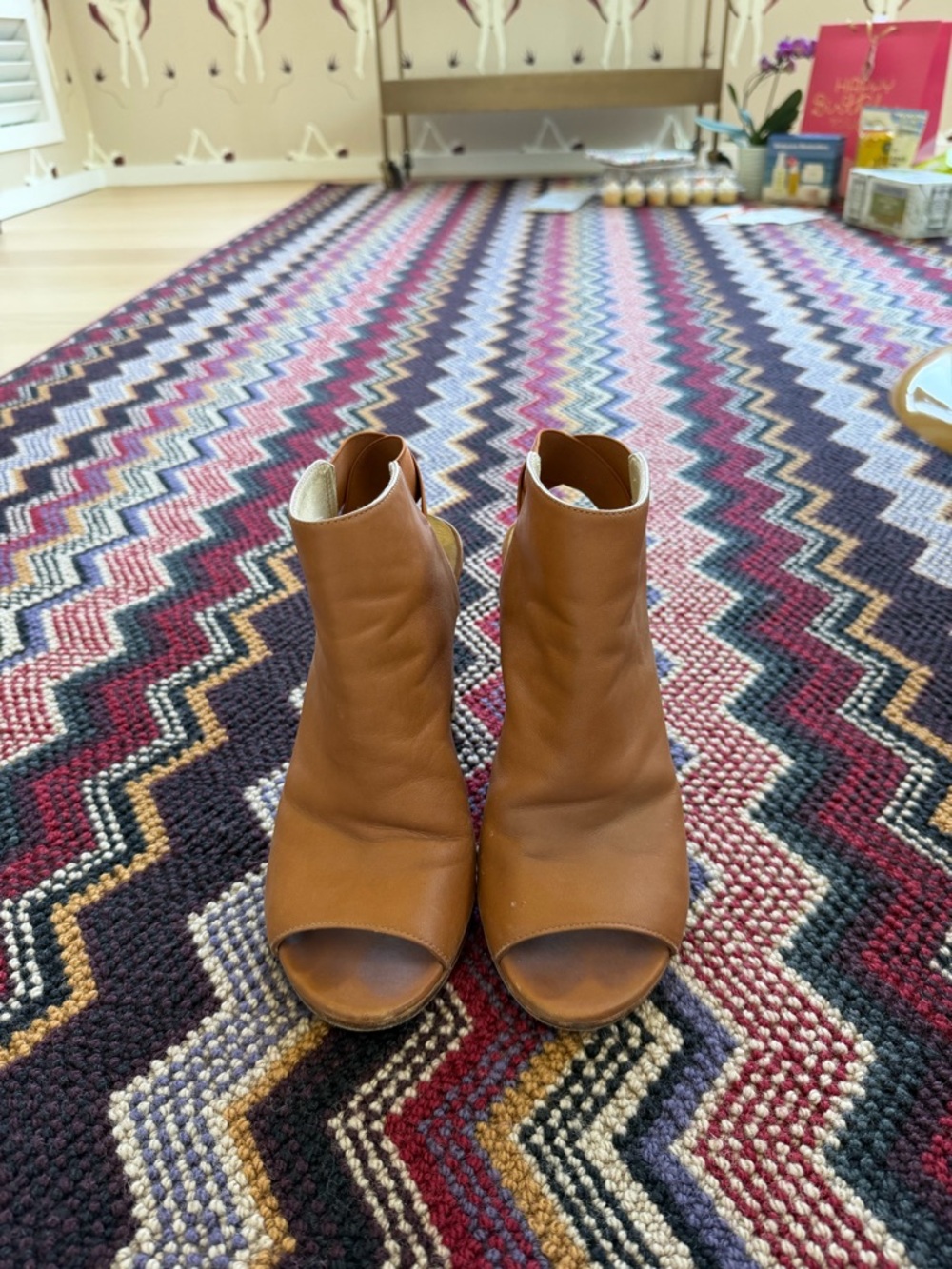 Stuart Weitzman Tan Open-Toe Mule Boots